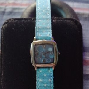 Blue Polka Dot Square Face Watch NWOT